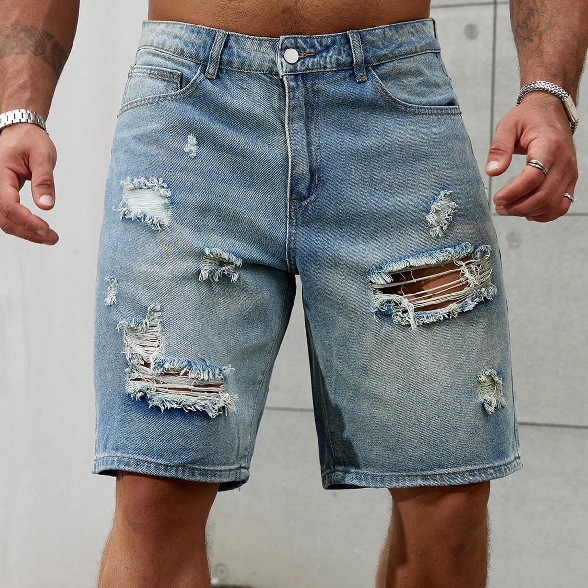 Men'S Shoes For Jeans - Pantalones vaqueros cortos rasgados para hombre,